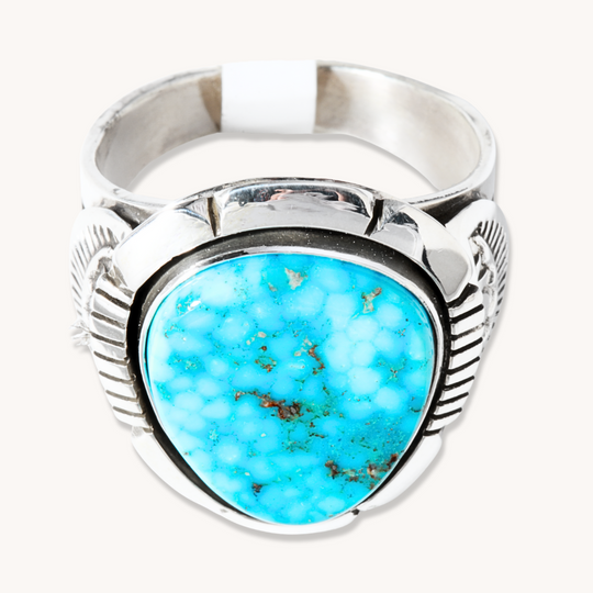 Turquoise Ring with Silver Shield Accents