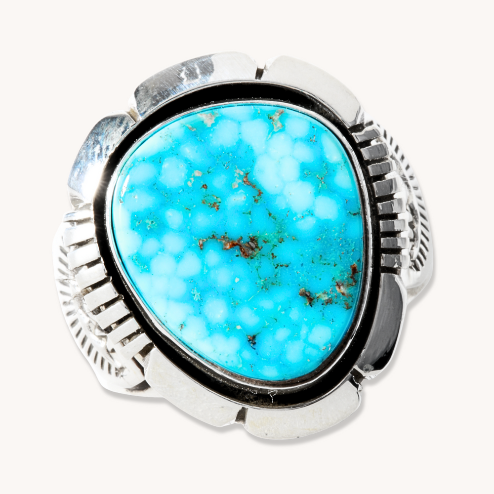 Turquoise Ring with Silver Shield Accents