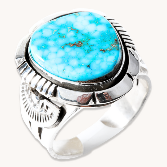 Turquoise Ring with Silver Shield Accents