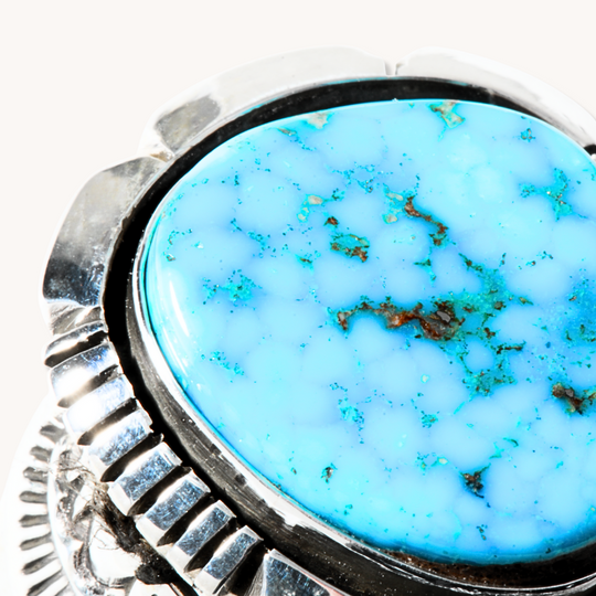 Turquoise Ring with Silver Shield Accents