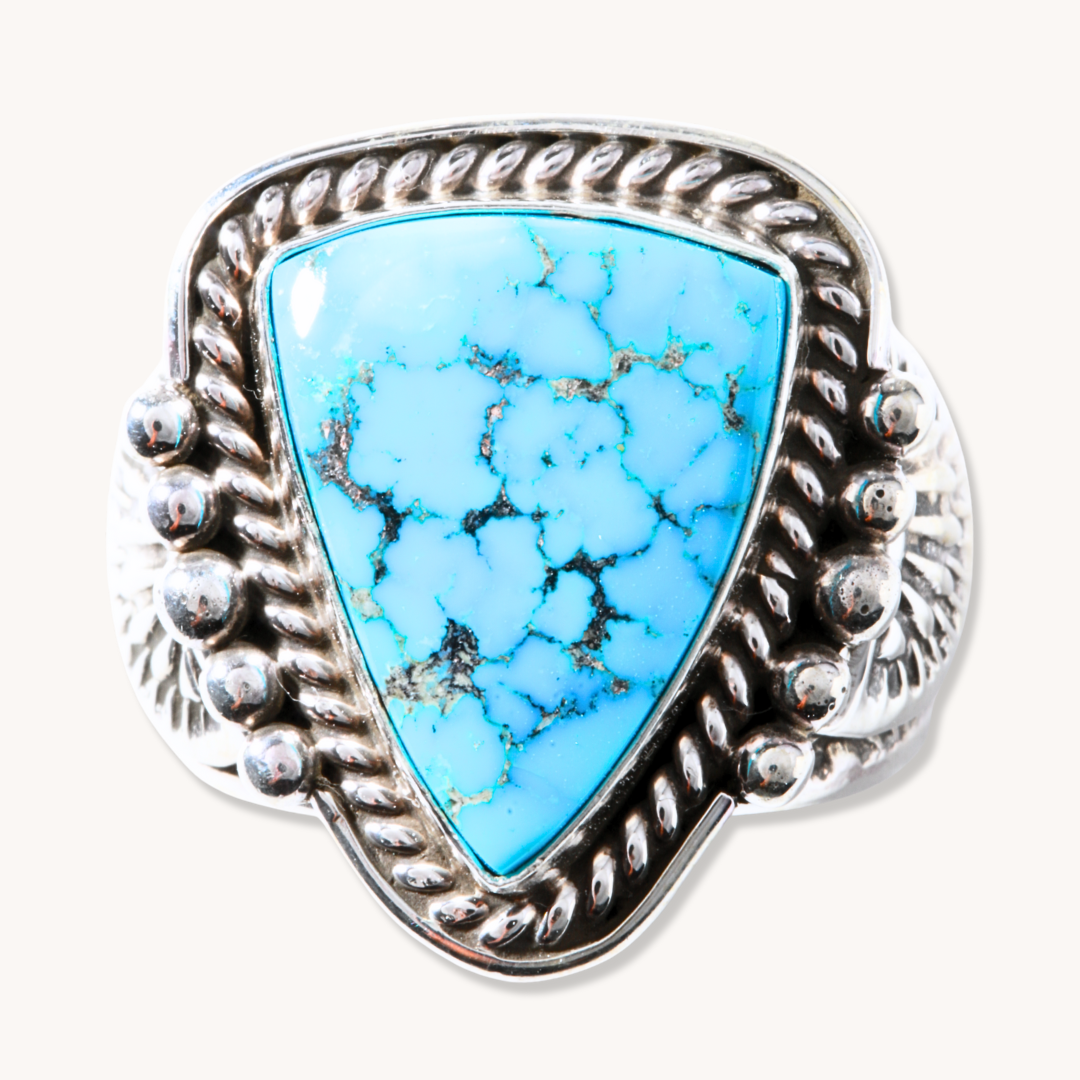 Triangle Turquoise Ring with Shield Flanks