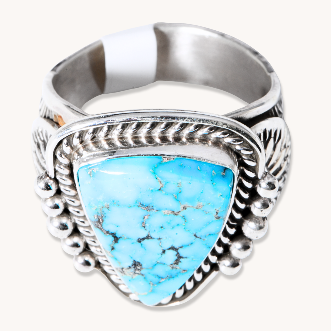 Triangle Turquoise Ring with Shield Flanks