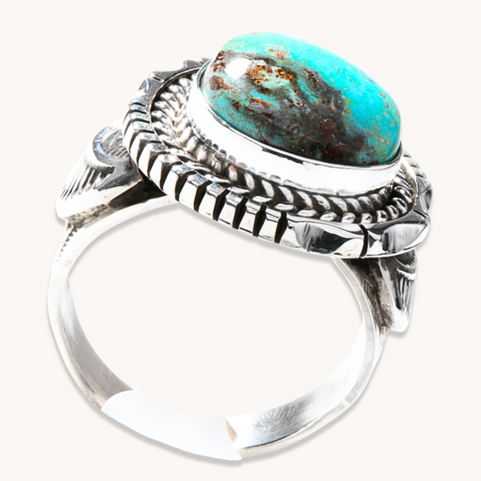 Turquoise Ring with Saw-Work Border