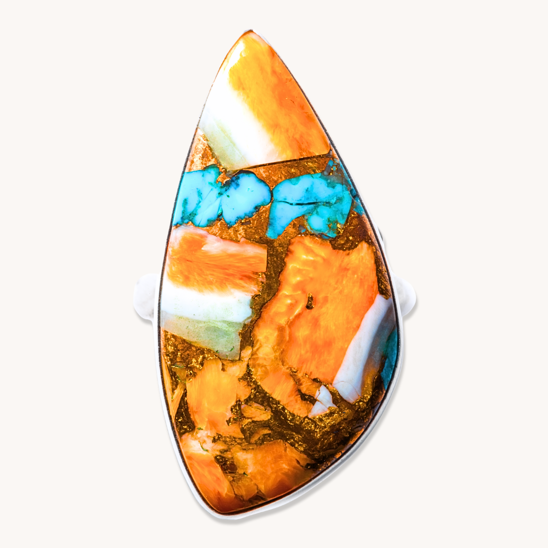 Spiny Oyster & Turquoise Composite Adjustable Rings