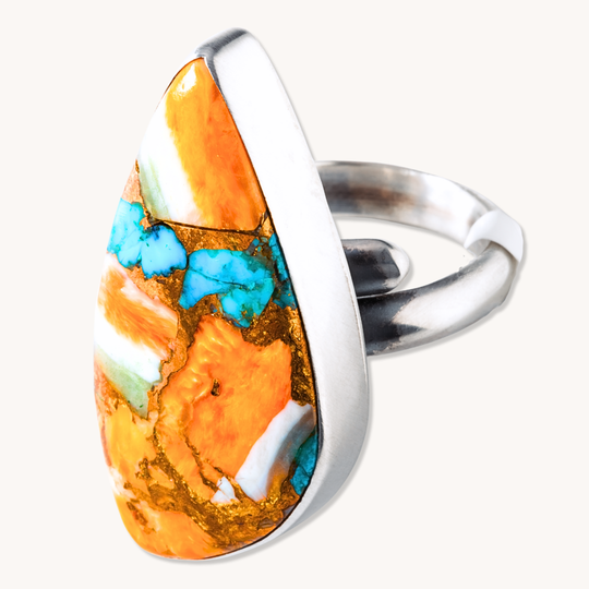 Spiny Oyster & Turquoise Composite Adjustable Rings
