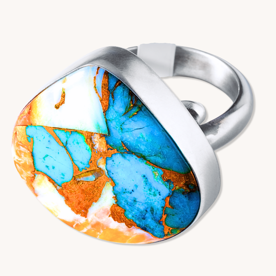 Spiny Oyster & Turquoise Composite Adjustable Rings