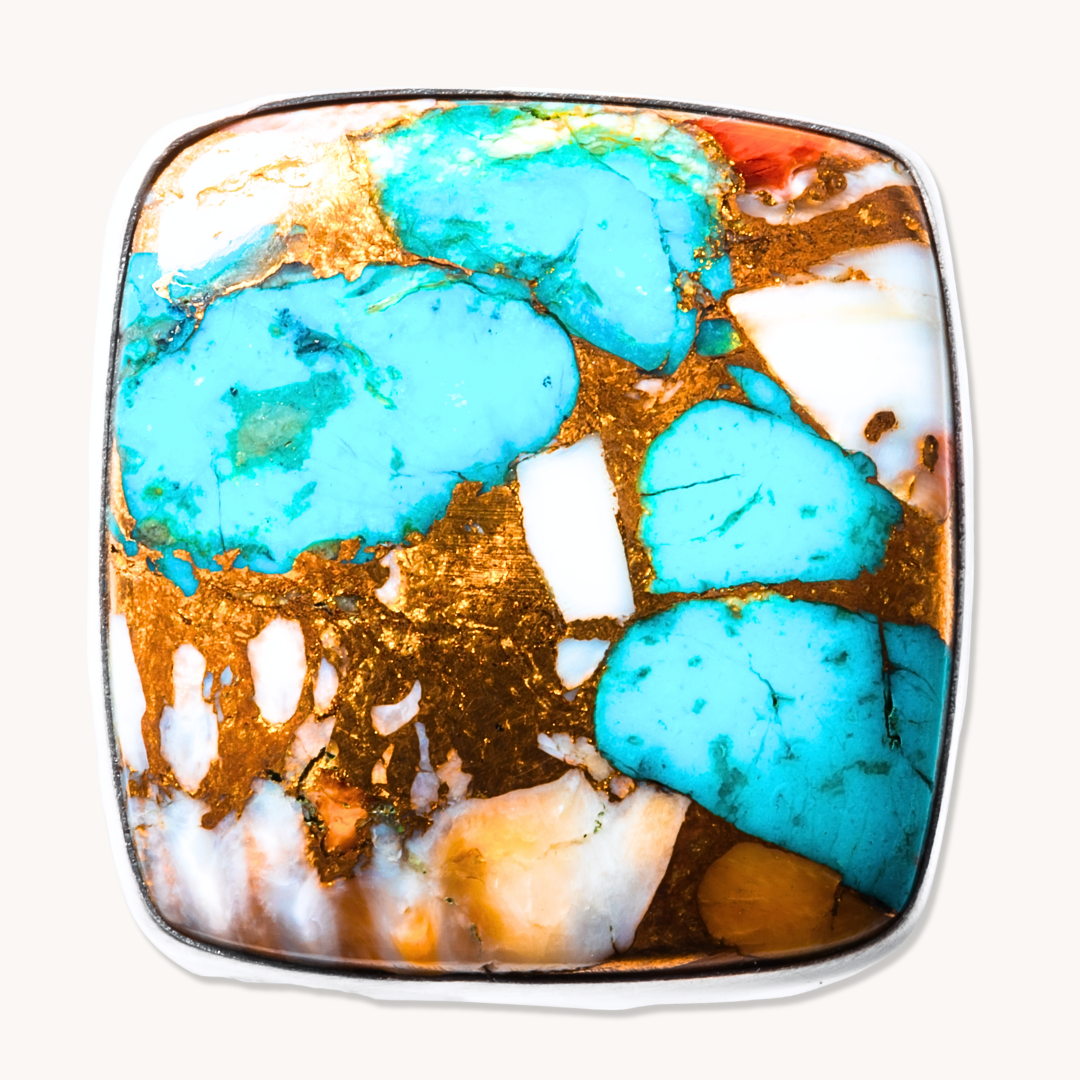 Spiny Oyster & Turquoise Composite Adjustable Rings