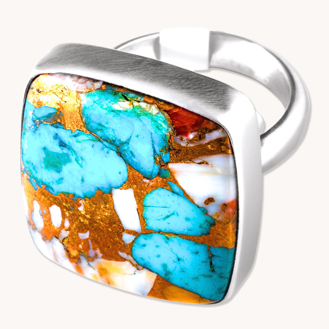 Spiny Oyster & Turquoise Composite Adjustable Rings
