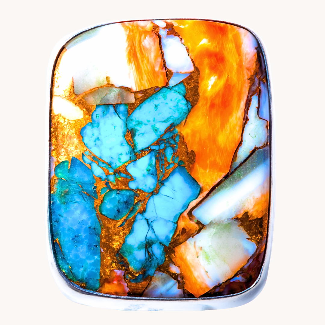 Spiny Oyster & Turquoise Composite Adjustable Rings