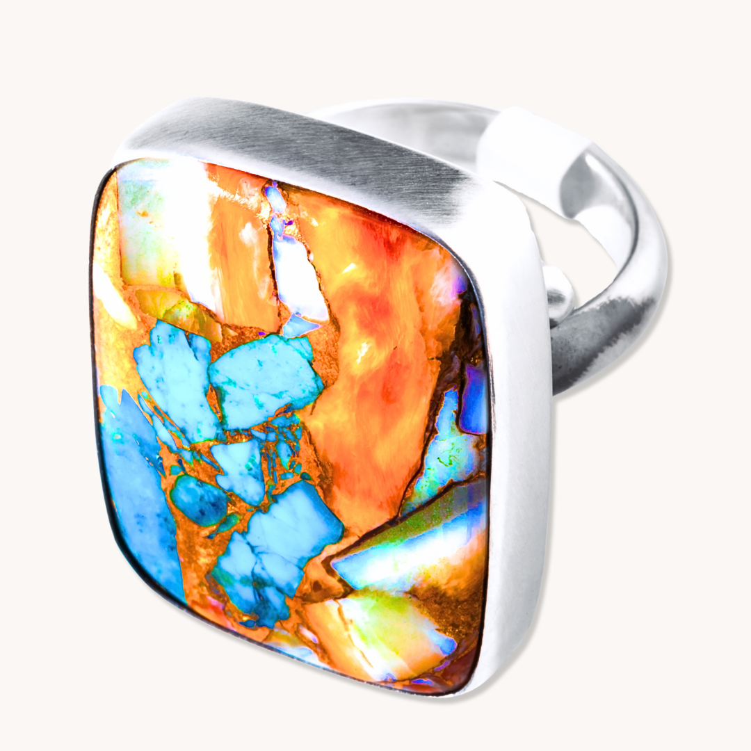 Spiny Oyster & Turquoise Composite Adjustable Rings