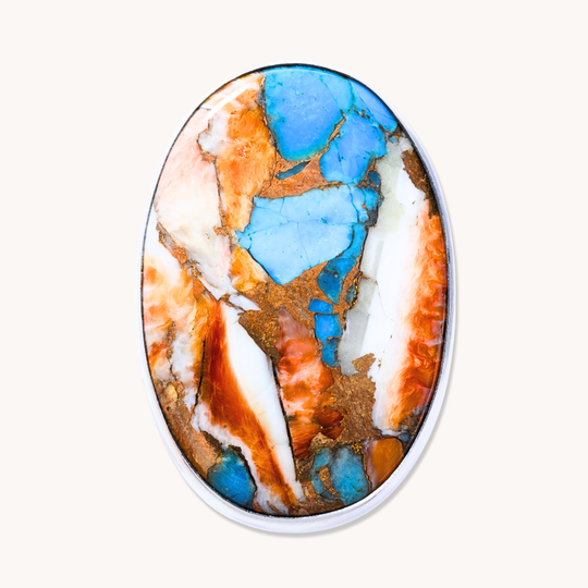 Turquoise and Spiny Oyster Composite Adjustable Ring