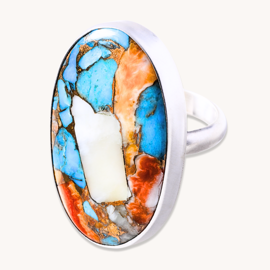 Turquoise and Spiny Oyster Composite Adjustable Ring