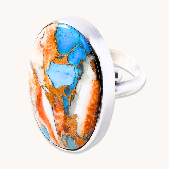 Turquoise and Spiny Oyster Composite Adjustable Ring
