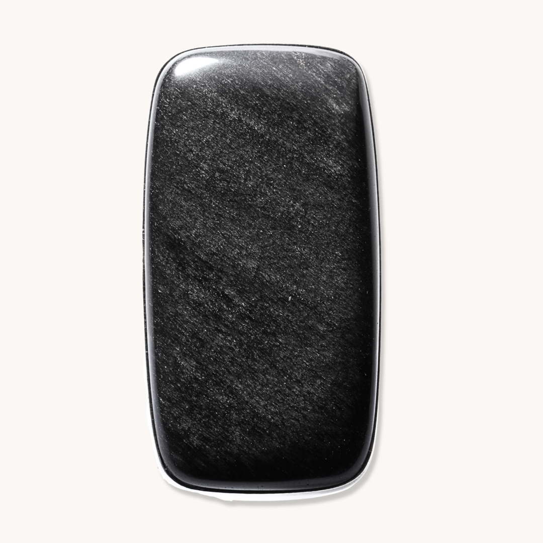 Rectangular Silver-Sheen Obsidian Adjustable Ring