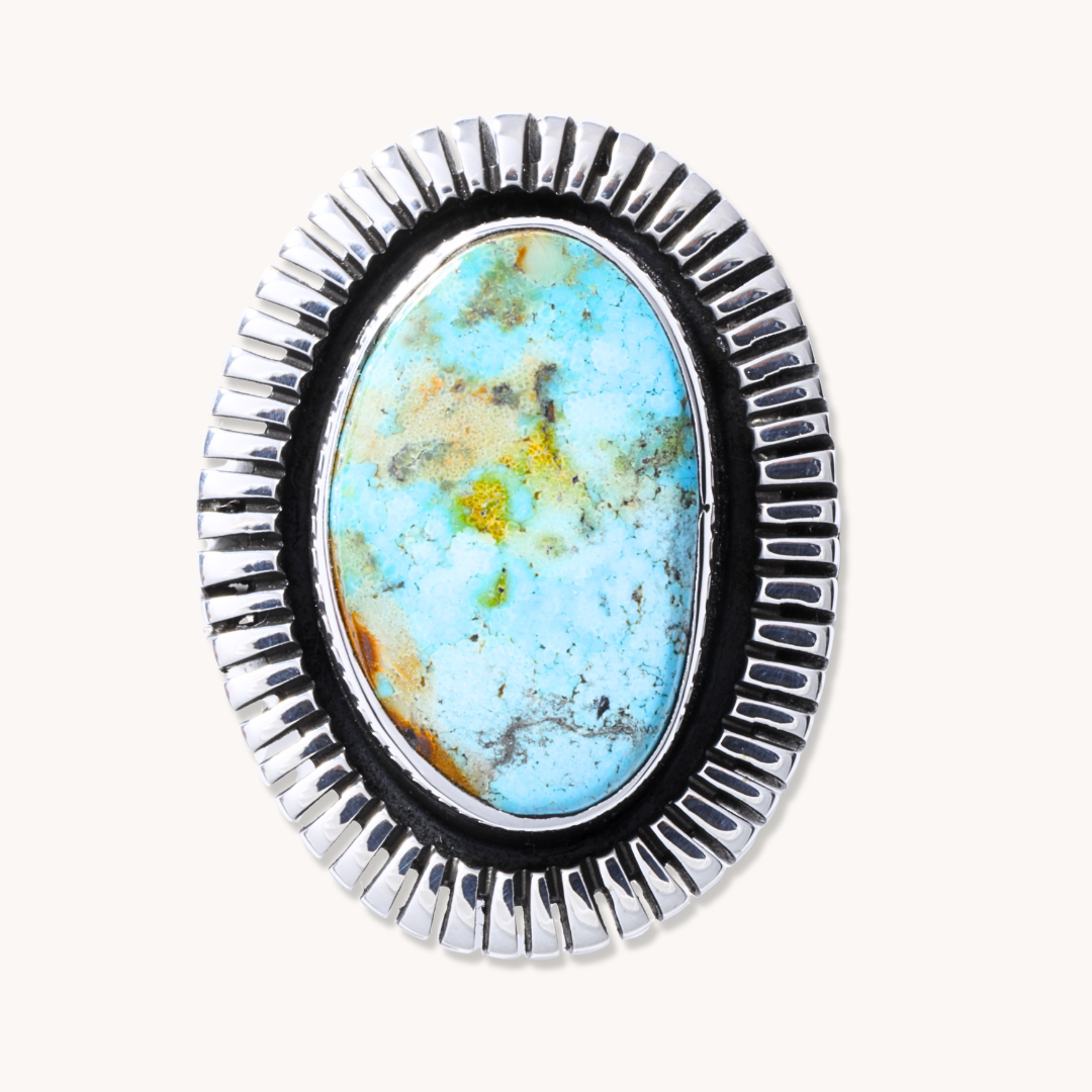Turquoise Ring with File-Work Border