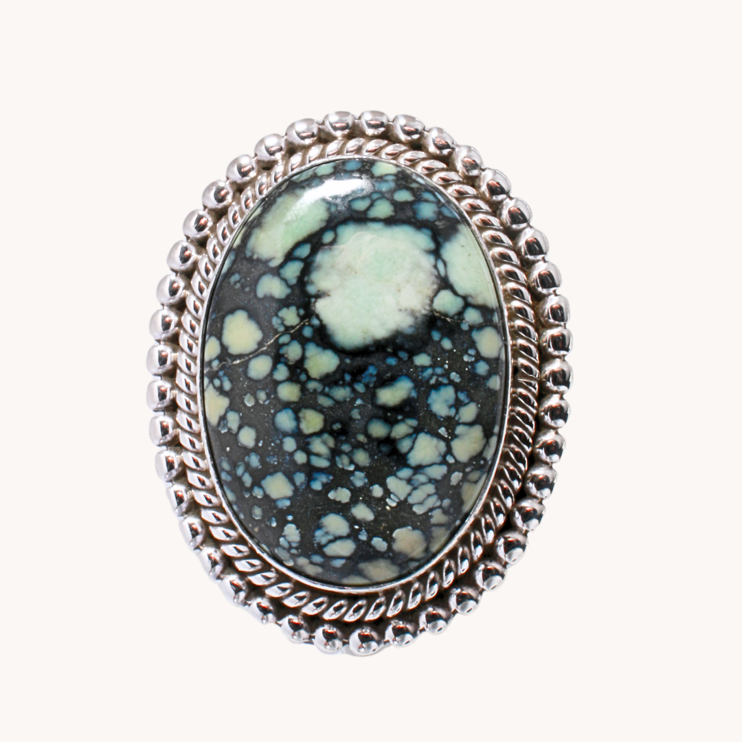Variscite Ring with Bead-Wire Border