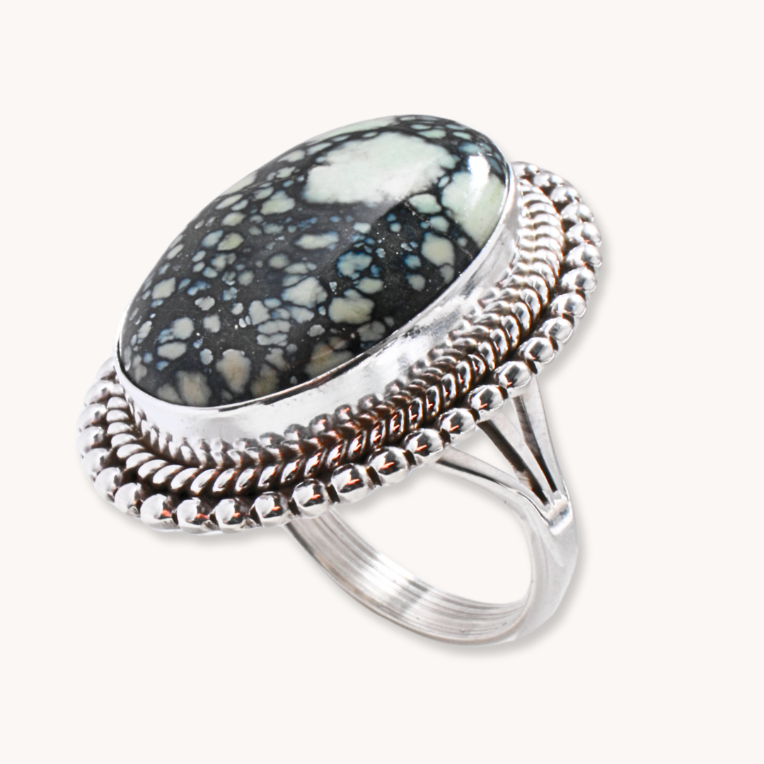 Variscite Ring with Bead-Wire Border