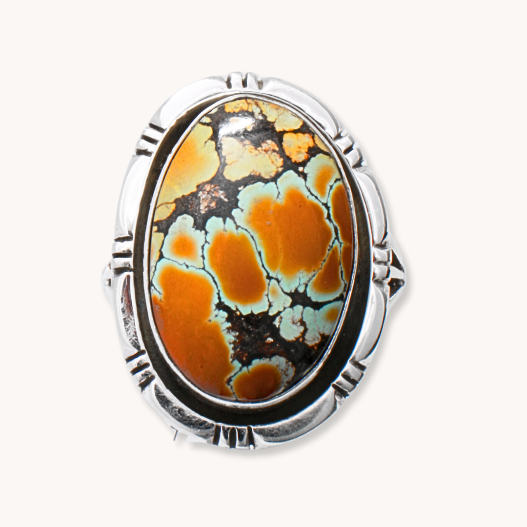 Turquoise Ring with File-Work Border