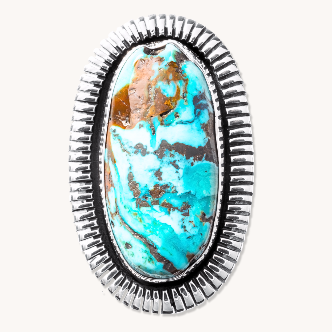 Turquoise Rings with File-Work Border