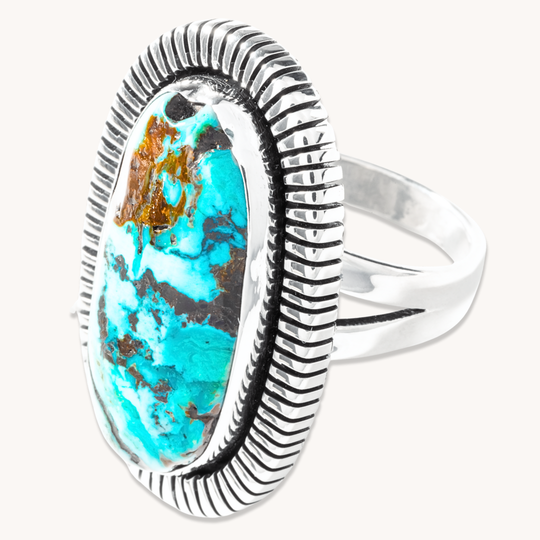 Turquoise Rings with File-Work Border