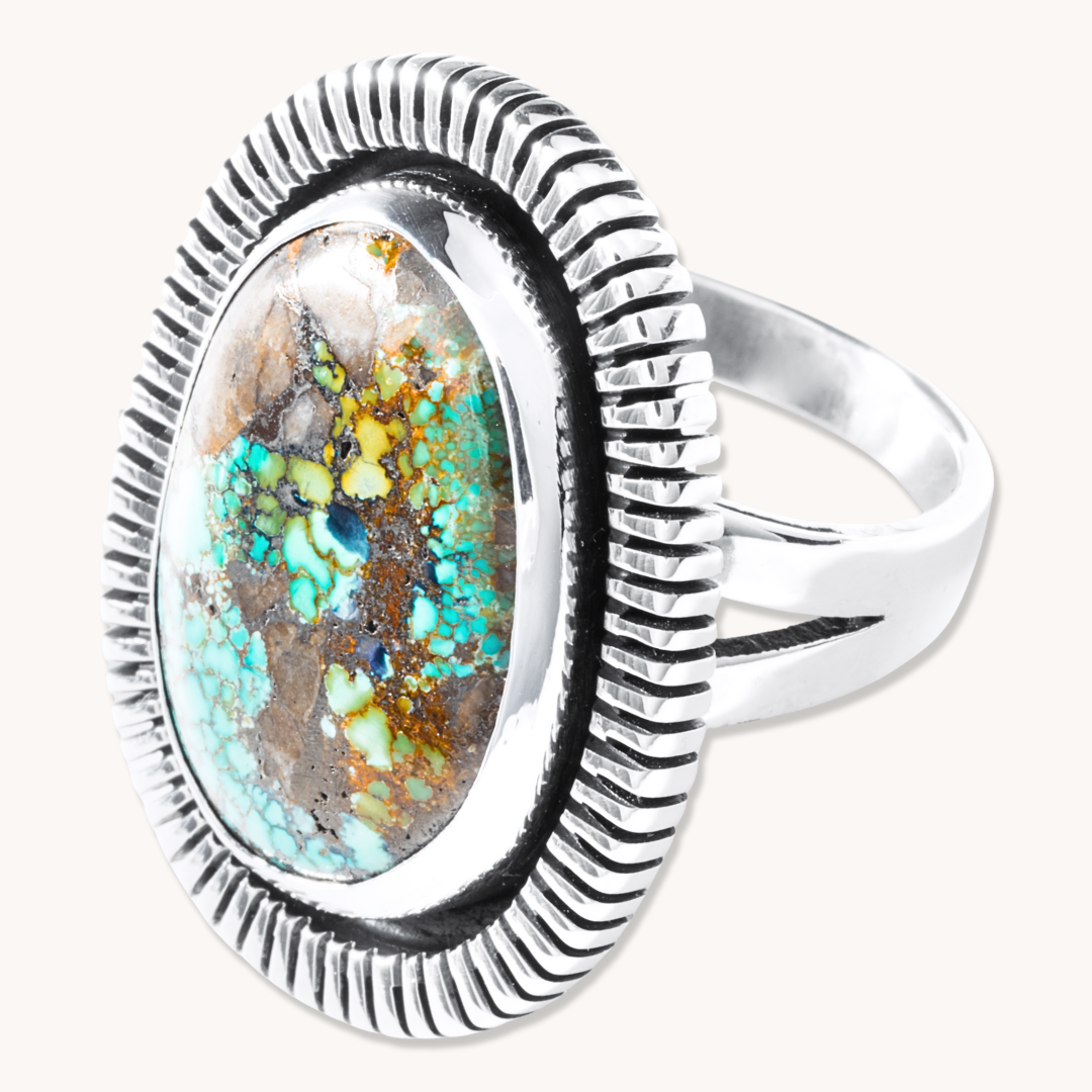 Turquoise Rings with File-Work Border