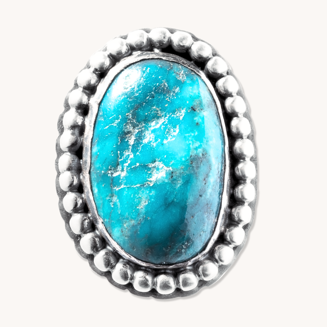 Turquoise Ring with Bead Wire Border
