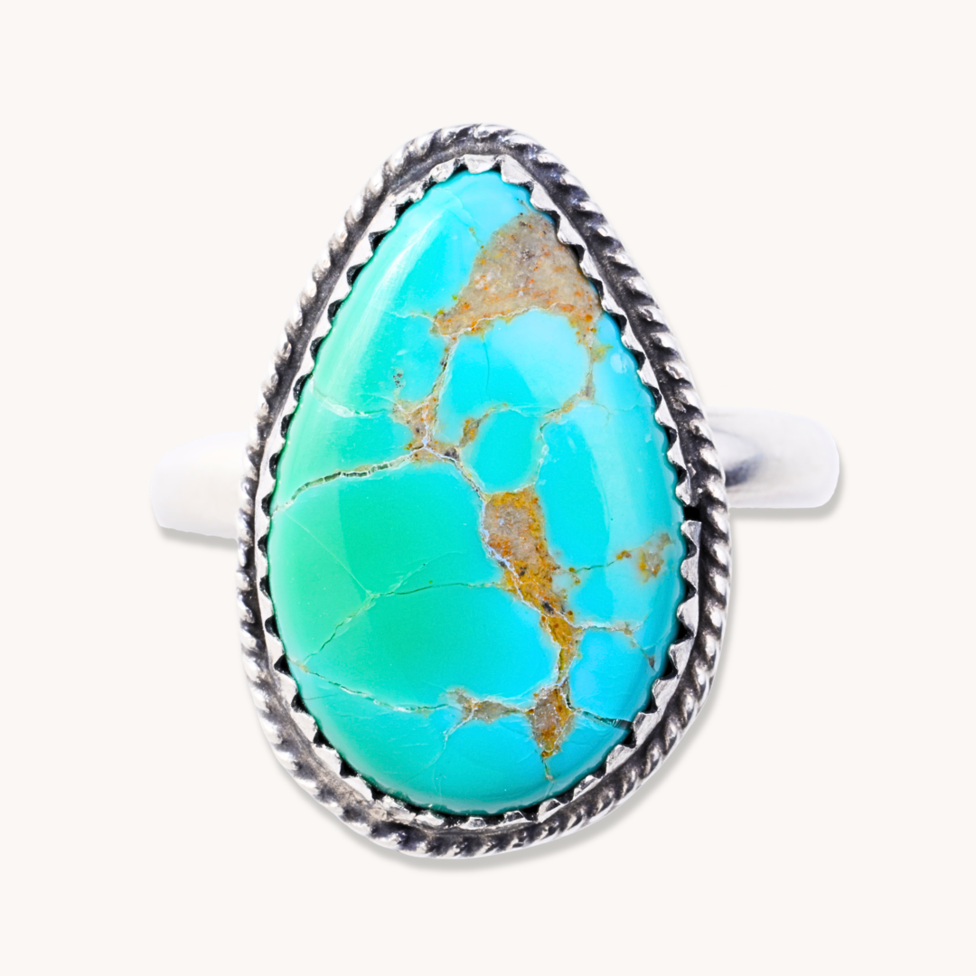 Simple Turquoise Ring with Twist Wire Border