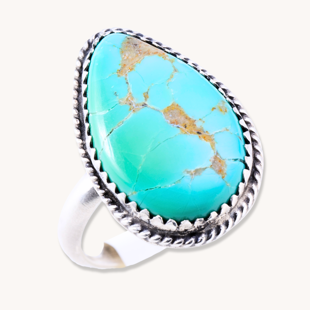 Simple Turquoise Ring with Twist Wire Border