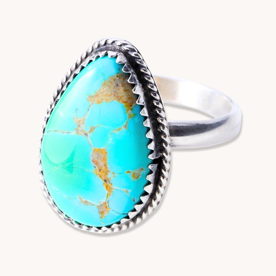 Simple Turquoise Ring with Twist Wire Border