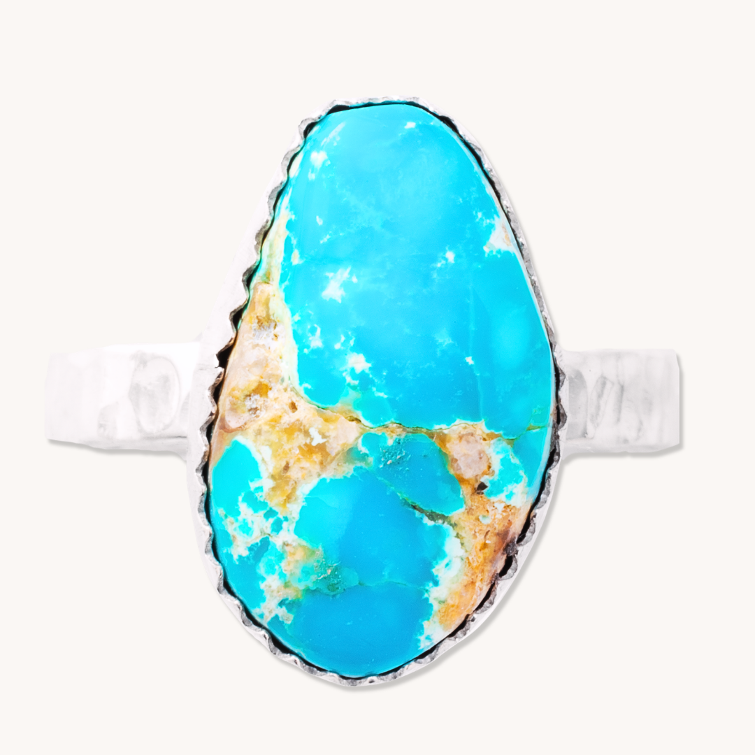 Turquoise Rings with Hammered Band