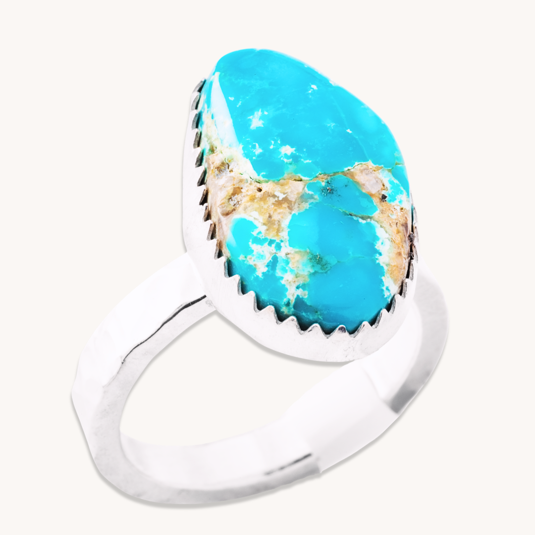 Turquoise Rings with Hammered Band