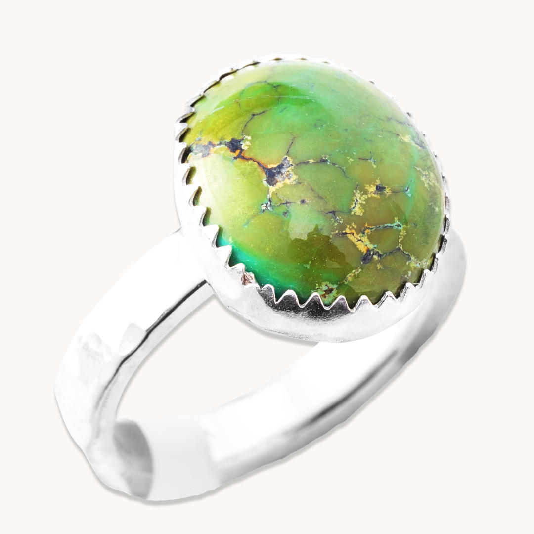 Turquoise Rings with Hammered Band