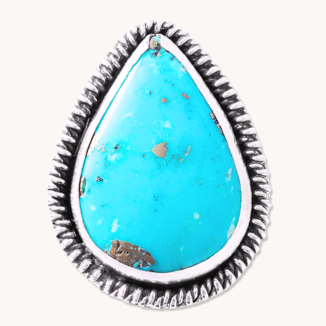 Turquoise Ring with Braided Border and Hand-Stamped Band