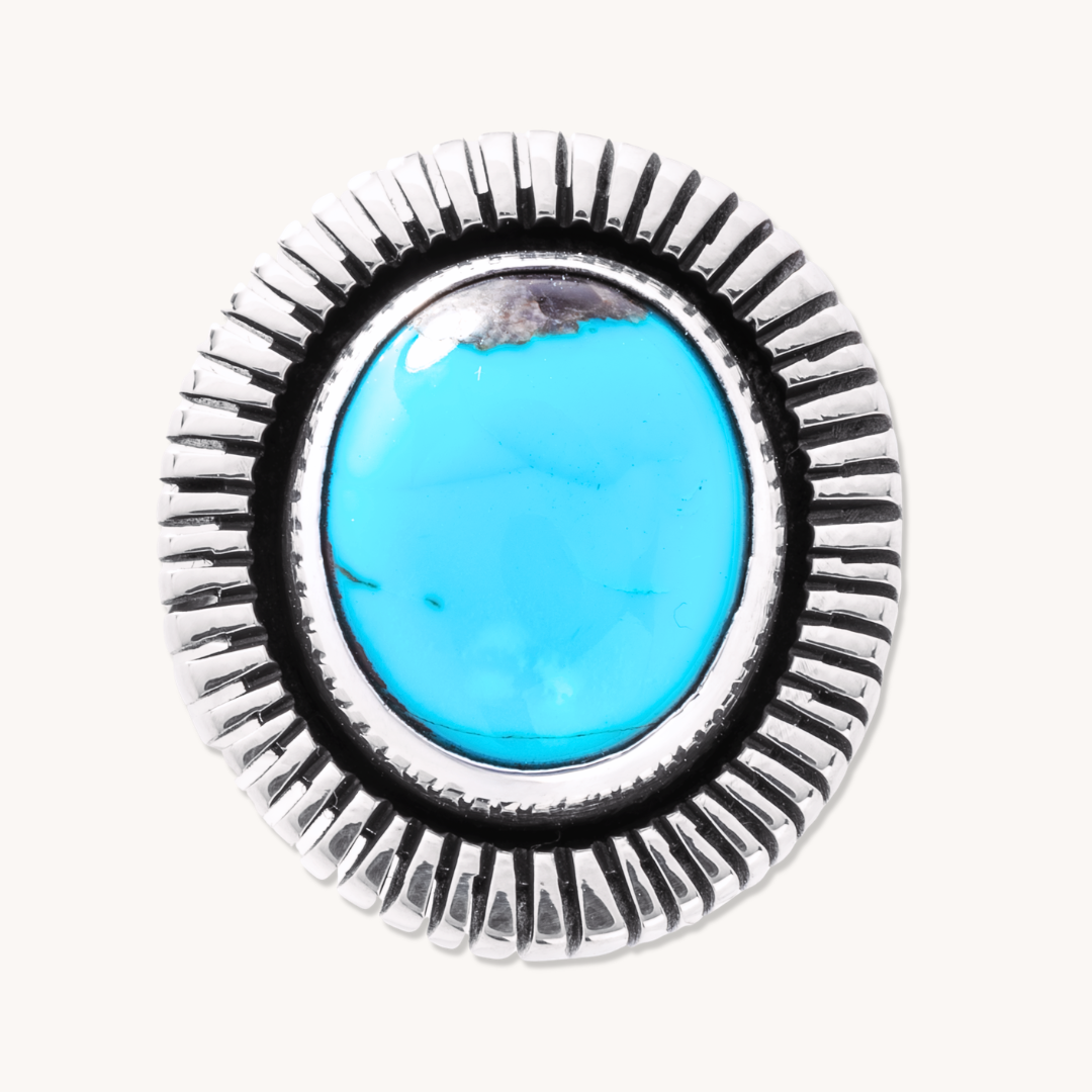 Turquoise Rings with Saw-Work Border