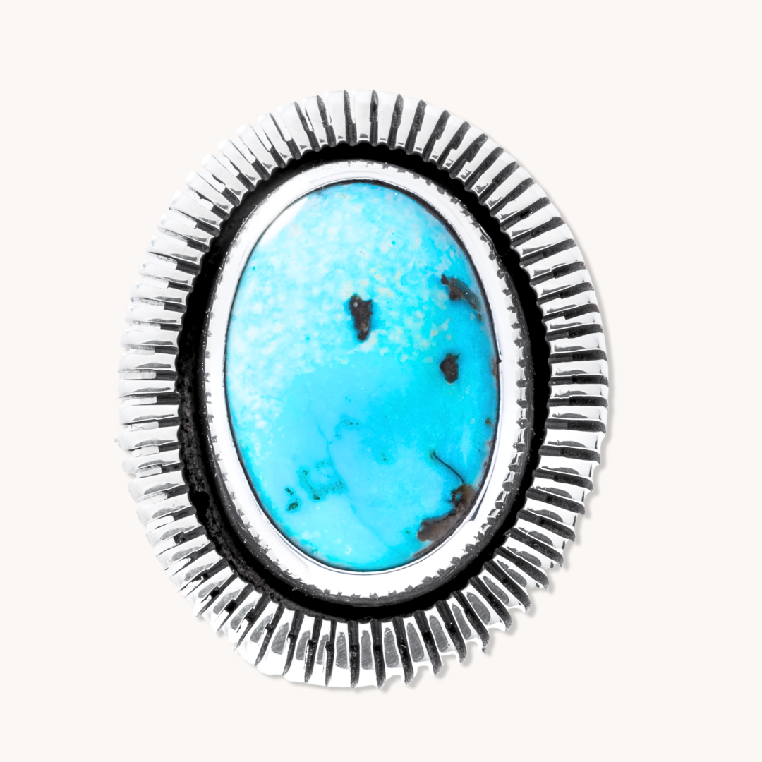 Turquoise Rings with Saw-Work Border