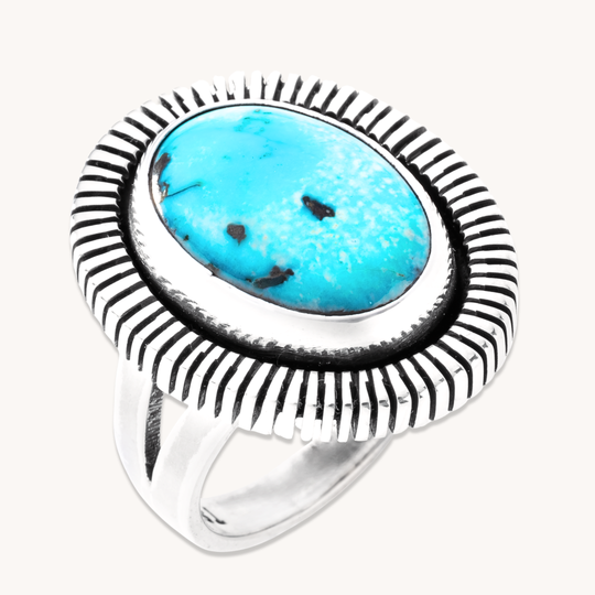 Turquoise Rings with Saw-Work Border