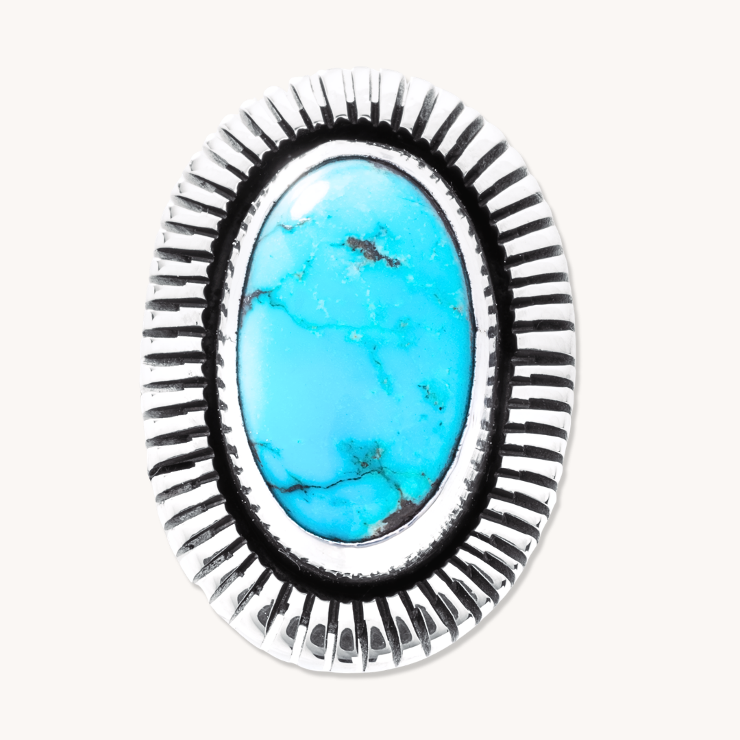 Turquoise Rings with Saw-Work Border