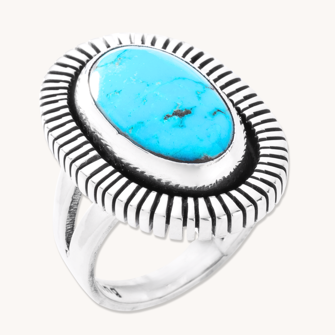 Turquoise Rings with Saw-Work Border