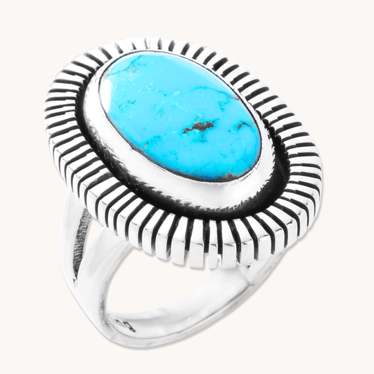 Turquoise Rings with Saw-Work Border