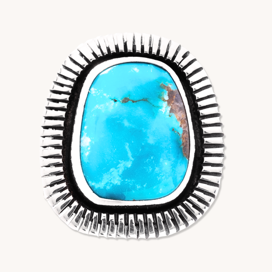 Turquoise Rings with Saw-Work Border