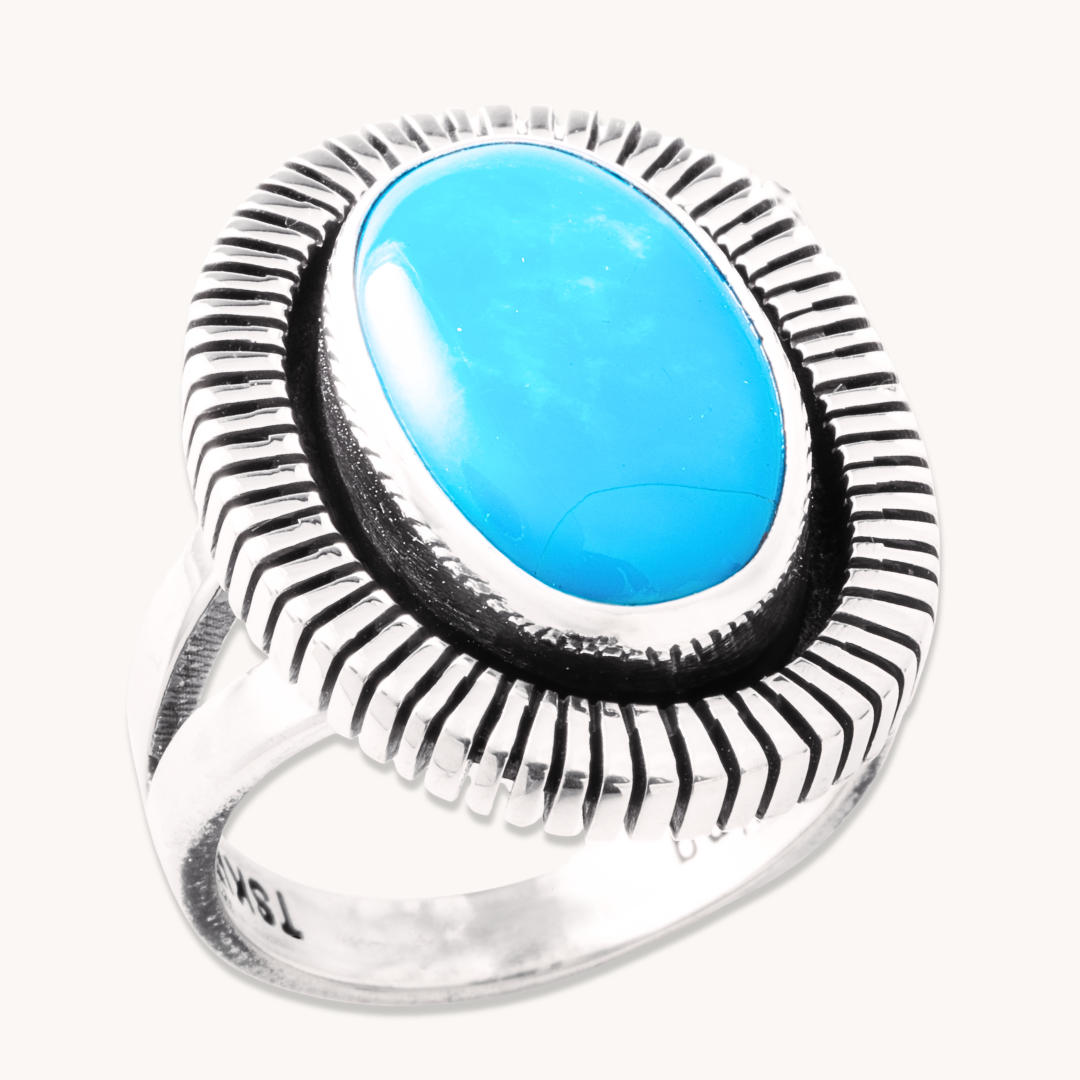 Turquoise Rings with File-Work Border