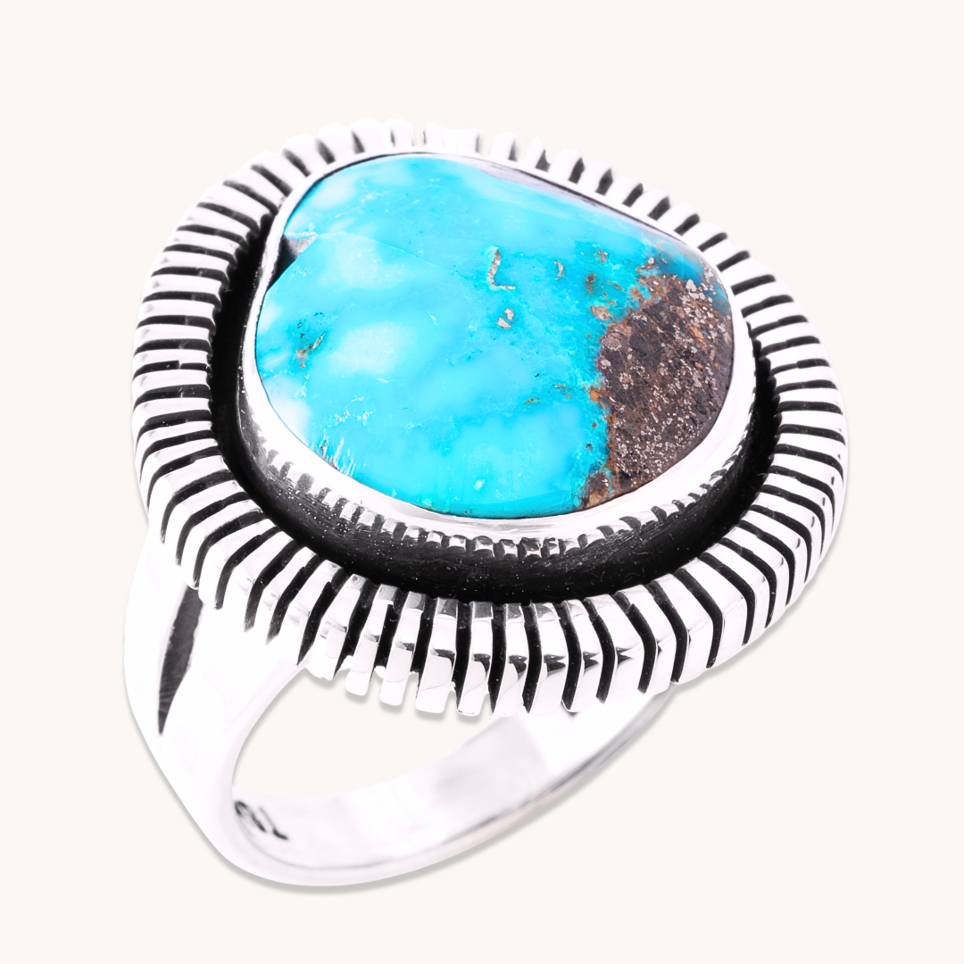Turquoise Rings with File-Work Border