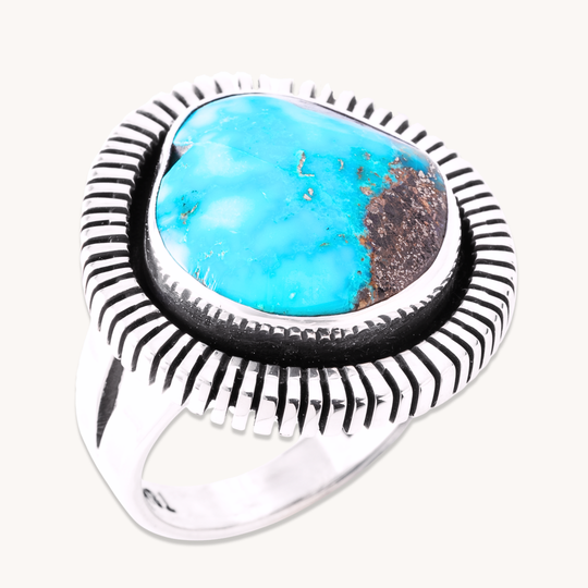 Turquoise Rings with File-Work Border