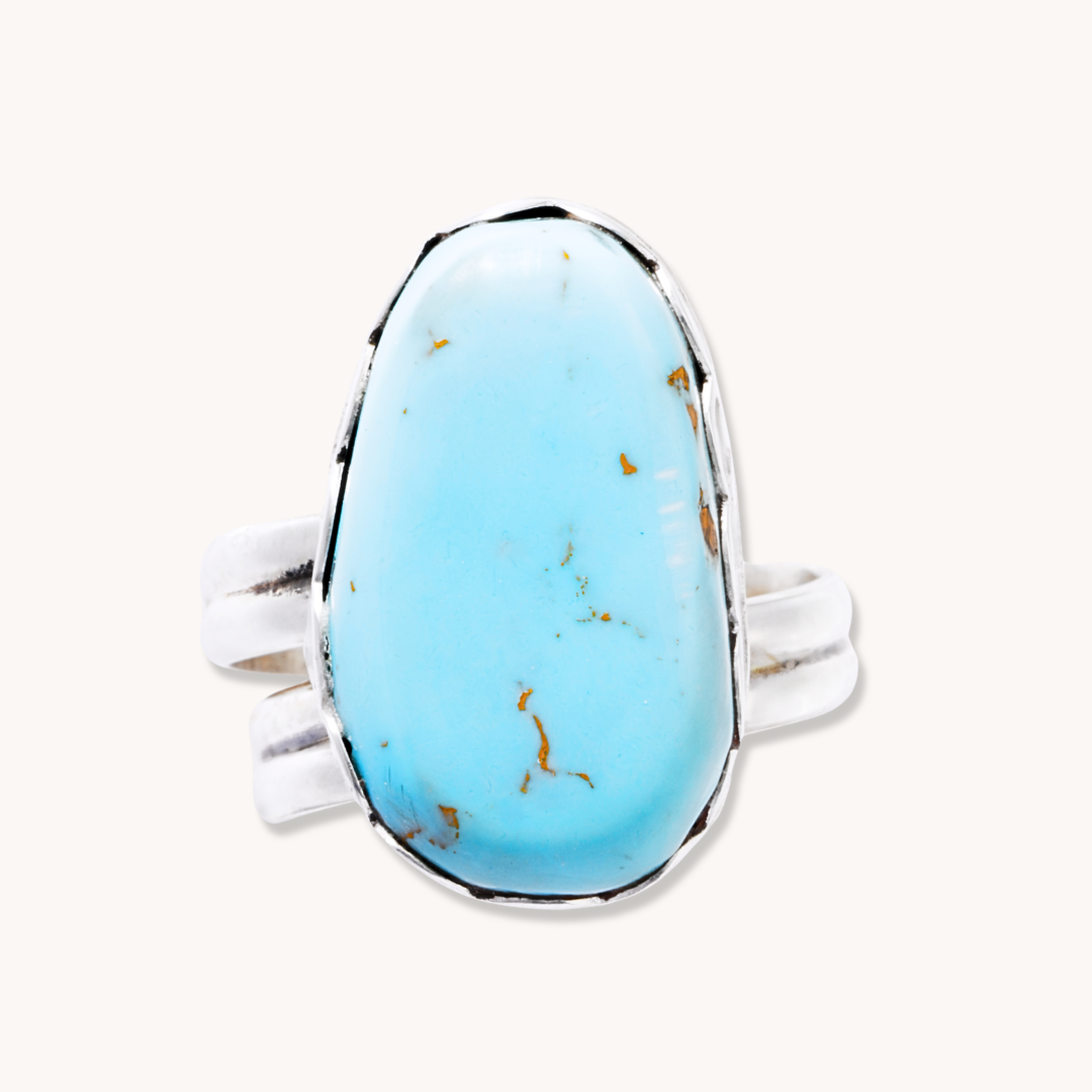 Adjustable Turquoise Ring with Scalloped Bezel
