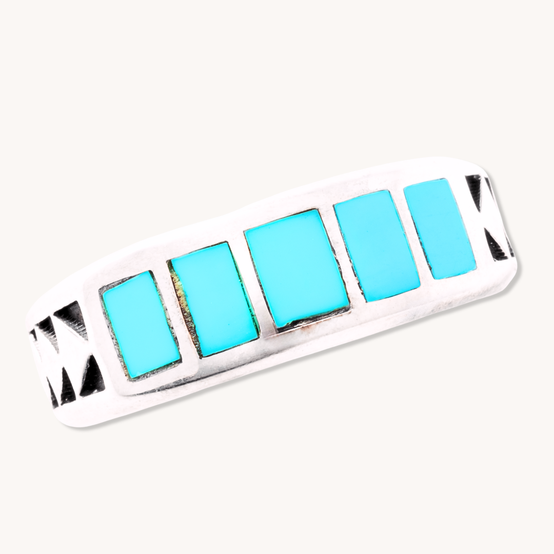 Turquoise Inlay Ring with Patterned Band