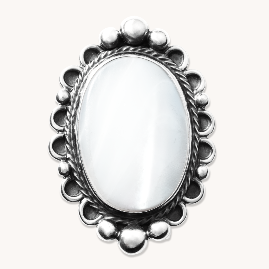 Mother of Pearl Ring with Silver Bead Accents