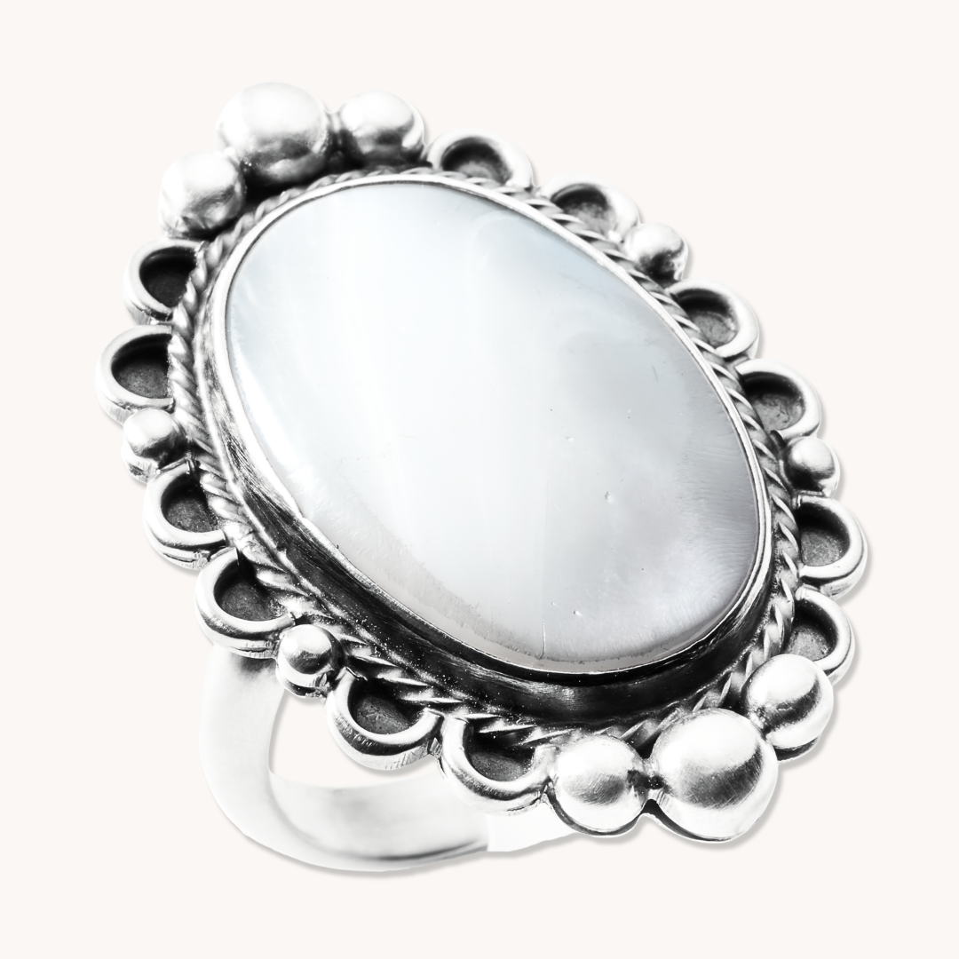 Mother of Pearl Ring with Silver Bead Accents
