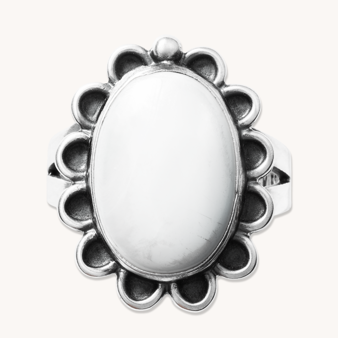 Delicate Mother of Pearl Ring with Silver Bead Accent