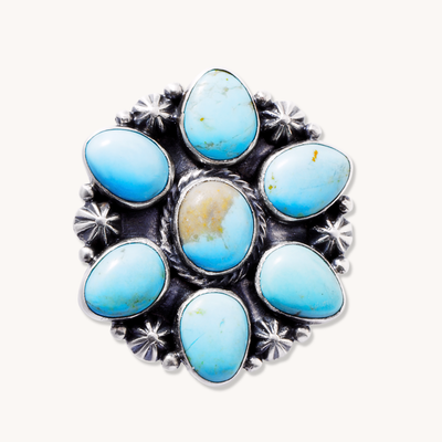 Turquoise Cluster Statement Ring — hand-stamped sterling silver