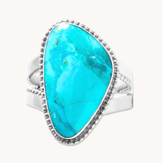 Turquoise Ring with Bead Wire Border
